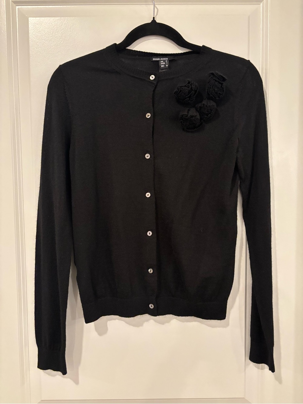 Mango Black Knit Cardigan with Decorative Rosettes, S